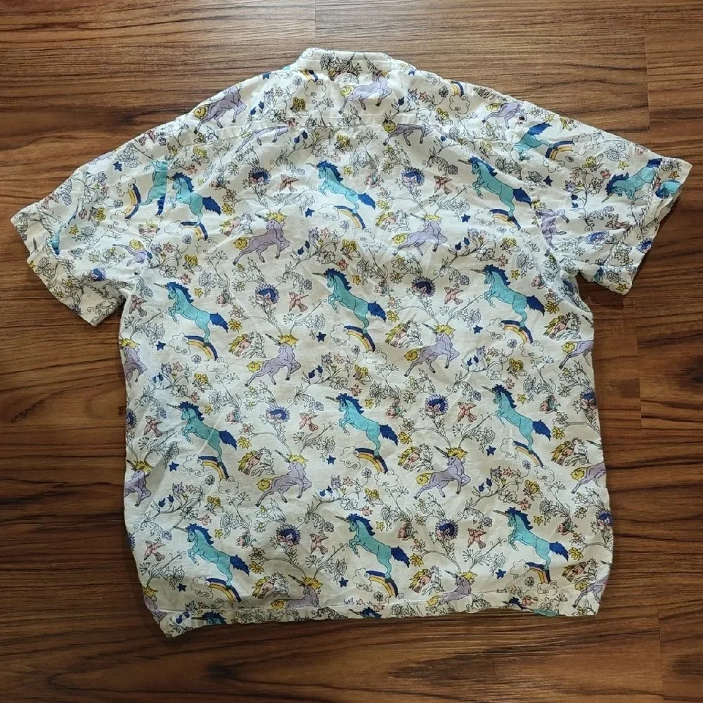 Roller Rabbit Blue and Yellow Horse Print Pajama Shirt (Top Only)